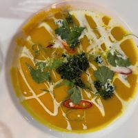 Thai pumpkin soup  at Yemanja Woodfired Grill in Oranjestad