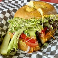 Vegan bagel sandwich  at The Bagel Shop in Homer
