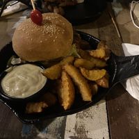 Mushroom burger with fries and mayo at Eat.Co in Koh Phangan