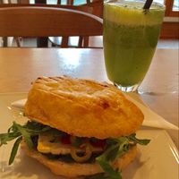 gluten free panini and j2 juice at Miazsz in Krakow