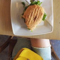 hummus panini for breakfast at Miazsz in Krakow