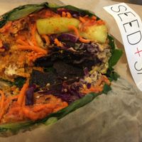 falafel collars wrap with eggplant bacon add-on at Seed + Salt in San Francisco