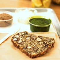 The nut bread with chimichurri, wild mushroom & walnut and home made cream cheese. at Seed + Salt in San Francisco