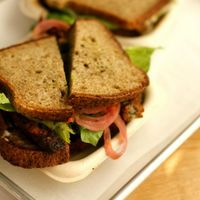 Eggplant bacon sandwich at Seed + Salt in San Francisco