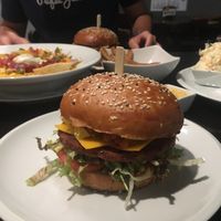 Vegan burger, nachos, fries, coleslaw  at Belzepub in Prague