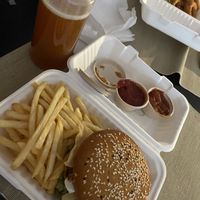 Mexican burger with fries and homemade ice tea  at Belzepub in Prague