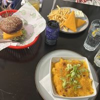 10/10 Mac & “Cheese” (bottom) and Fried Cheese with fries (top) and in a bun (left)  at Belzepub in Prague