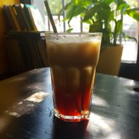 Vegan iced coffee at Belzepub in Prague