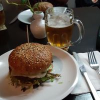 Fake mozzarella in a burger. at Belzepub in Prague