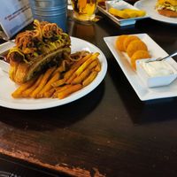 Hotdog and jalapeño poppers at Belzepub in Prague