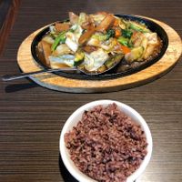 Chicken teriyaki, organic brown rice  at Indochine Vegan in San Francisco