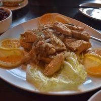 Lemongrass Vegan Tofu (you can also choose mock chicken, but I don't like mock meats) with brown rice in the back. It was good but could have been better at Indochine Vegan in San Francisco