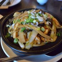Vietnamese Fragrant Claypot Rice - Crispy rice with soy protein, organic tofu, shiitake mushroom, black fungus,
napa cabbage and vermicelli. at Indochine Vegan in San Francisco