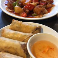 Order these! Spring rolls and sweet and sour pork  at Indochine Vegan in San Francisco