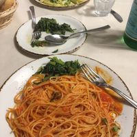 Zucchini pesto pasta & spaghetti with tomato sauce, chard at Trattoria Enzo e Piero in Florence