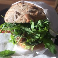 Seitan Burger in seeded bun at I Krowa Cala in Gdynia