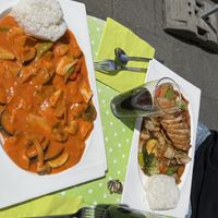 Vegane Ente und Auberginen und Tofu mit Ingwer-Soße  at Well Being II in Cologne