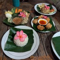 Gado Gado, tempe cakes and fried rice (including egg as BF eats egg) at Coco Beach in 