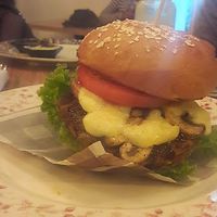 La mejor hamburguesa vegana de la ciudad, con queso que derrite  at Veg Station in Medellin