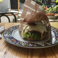 Burger with delicious cheese made of cassava at Veg Station in Medellin
