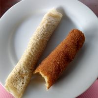 pancake stuff with coconut and kind of crepe stuff with spicy potato and breaded at The Soya Centre in Kandy