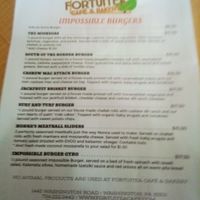 Impossible Burger menu at Fortuitea Cafe and Bakery in Washington