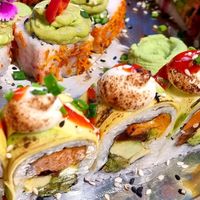 Red Dragon - with seared vegan cream cheese on top at Green Roll - Ahad Ha'Am St in Tel Aviv