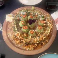 3 different choices beautifully arranged on a large share platter   at Green Roll - Ahad Ha'Am St in Tel Aviv