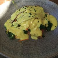 Vegan breakfast with tempeh scramble and kale. at M Cafe in Los Angeles