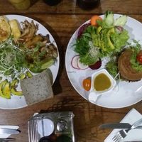 mushroom salad & vegi burger + avo at Bubbles Live in Chiang Mai