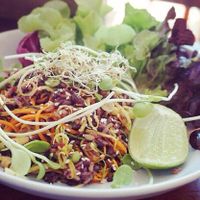 mixed rice spicy bean salad at Bubbles Live in Chiang Mai