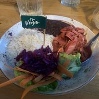 Burrito bowl with jackfruit   at Las Iguanas in Cambridge