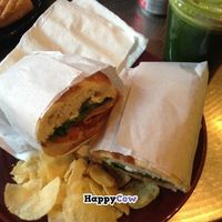 A veggie sandwich with potato chips at Atlas Cafe and Bakery in New York City