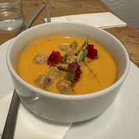Gazpacho de melocotón   at El Vergel Veggie Restaurant in Tarragona