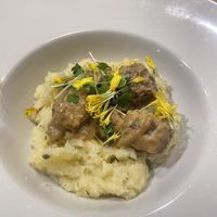Potato purée with balls  at El Vergel Veggie Restaurant in Tarragona