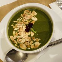 Oak leaf lettuce soup   at El Vergel Veggie Restaurant in Tarragona