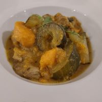 Sweet potato, zucchini and no-chicken curry stew at El Vergel Veggie Restaurant in Tarragona