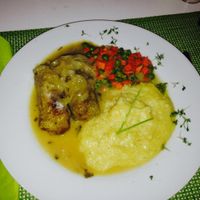 Vegan Remoulade with mashed potatoes, peas and carrots at Past & Future in Cologne