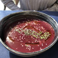 Purple carrot soup at La Hierba Luisa Cocina de la Huerta in Gran Canaria