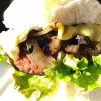 Mushroom swiss(ish) beyond burger for Vegan Friday at Ladles in Charleston