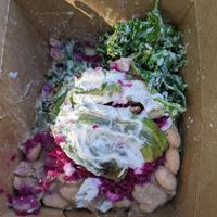 Sorry we started eating this it was soooo delicious, the bean salad is a must! at Raw Fresno in Fresno