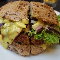 curry and beets burger at My Heart Beats Vegan in Karlsruhe
