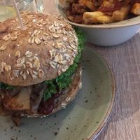 bbq burger with tex mex chips at My Heart Beats Vegan in Karlsruhe