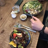 Pancakes and tofu salad at Fern & Fika in Stockholm