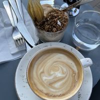 Oat cappu and overnight oats with peanut butter   at Fern & Fika in Stockholm