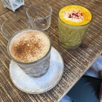 Chai latte and yellow latte  at Fern & Fika in Stockholm