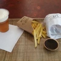 double front burger, fries and beer😄the burger could not be captured because I ate it before shooting photo :-) at Front Food in Linz