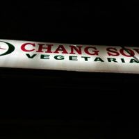 Restaurant Sign at Night at Changsow Vegetarian in 