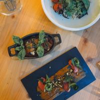 Aubergine lasagne with vegan ricotta, smoked salmon and romanesco risotto at GYS - Voorstraat in Utrecht