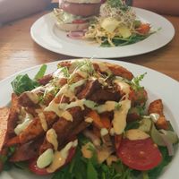 veggie burger and tempeh french fries sweet potato at GYS - Voorstraat in Utrecht